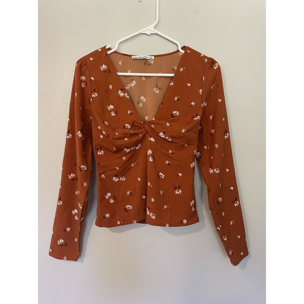 Abercrombie &‎ Fitch Floral Twist Front Top Small Rust Babydoll Fairy Y2K
